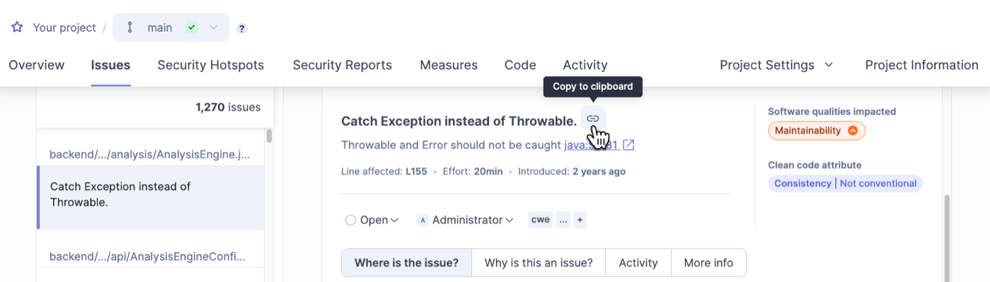Issue copy link on the issue’s details page