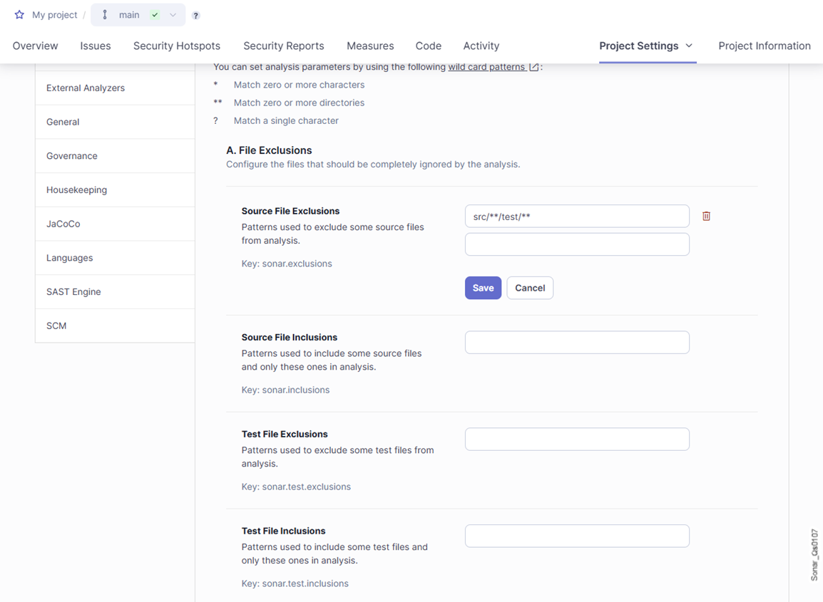 Defining a file exclusion parameter in SonarQube UI