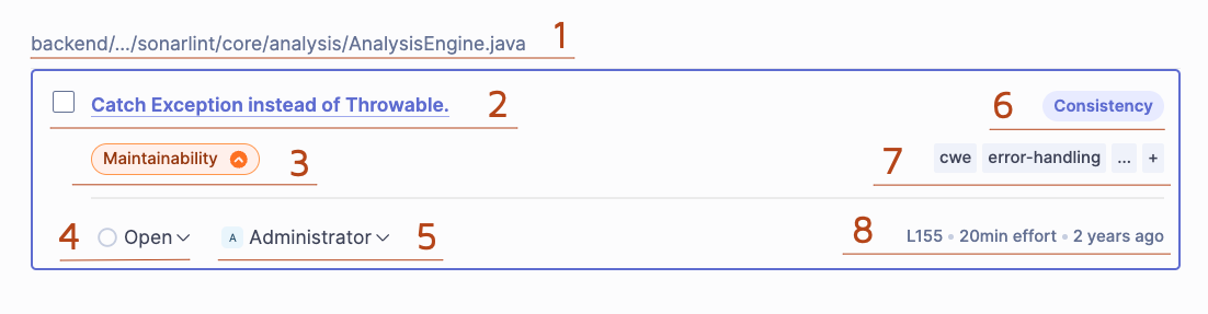 Information on the issue’s card